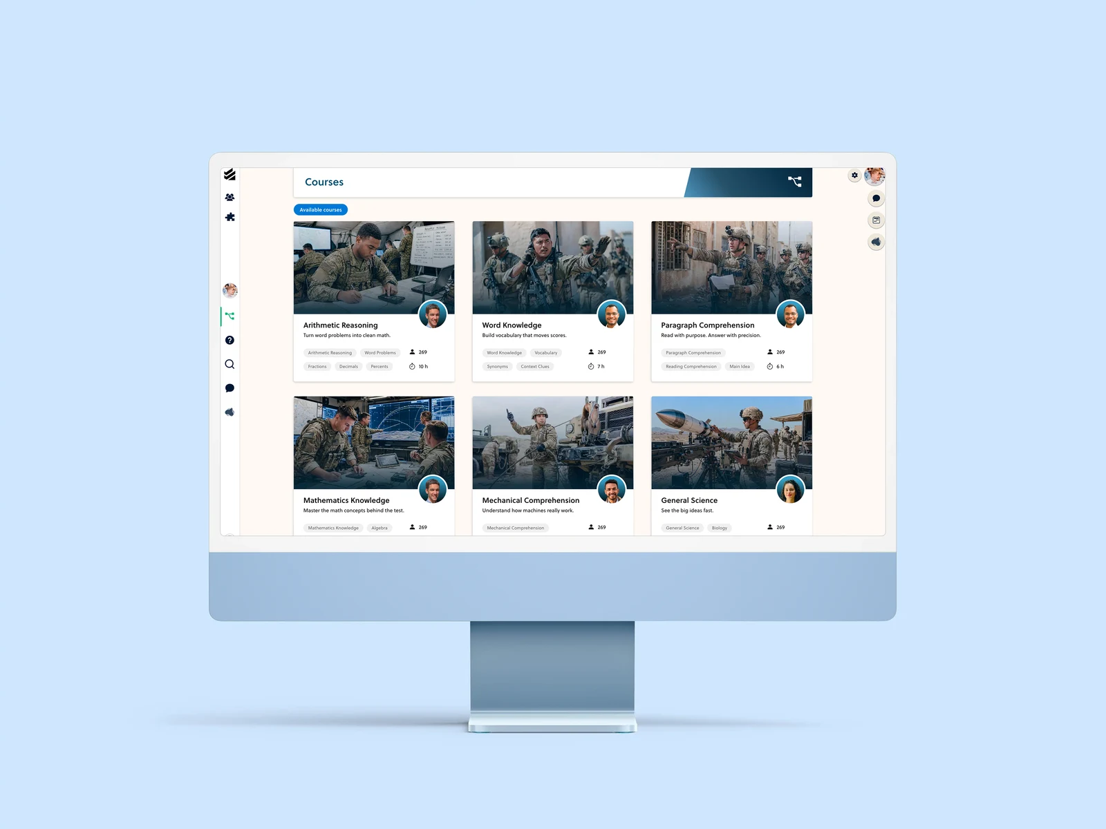 White-label learning community example in a blue brand theme