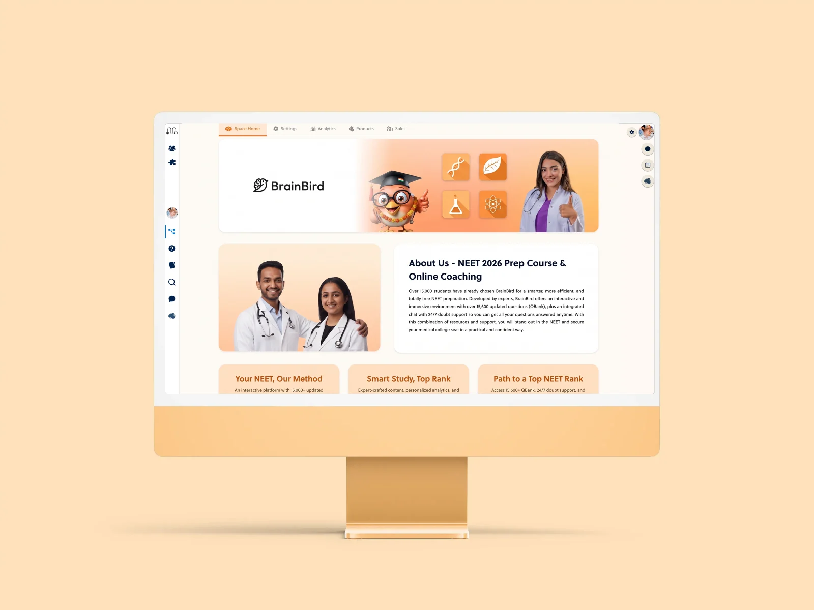 White-label NEET prep landing page example in an orange brand theme