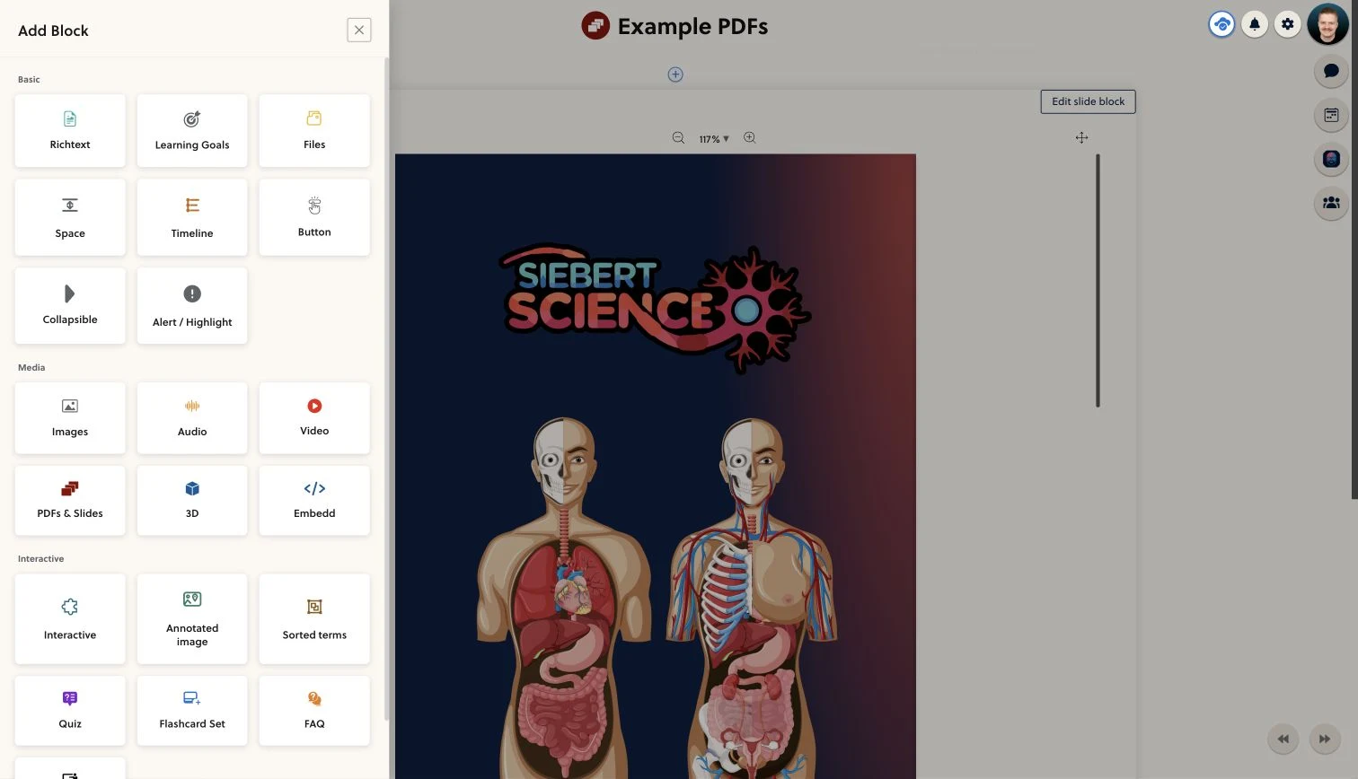 The PrepOS content editor used to review and improve a lesson